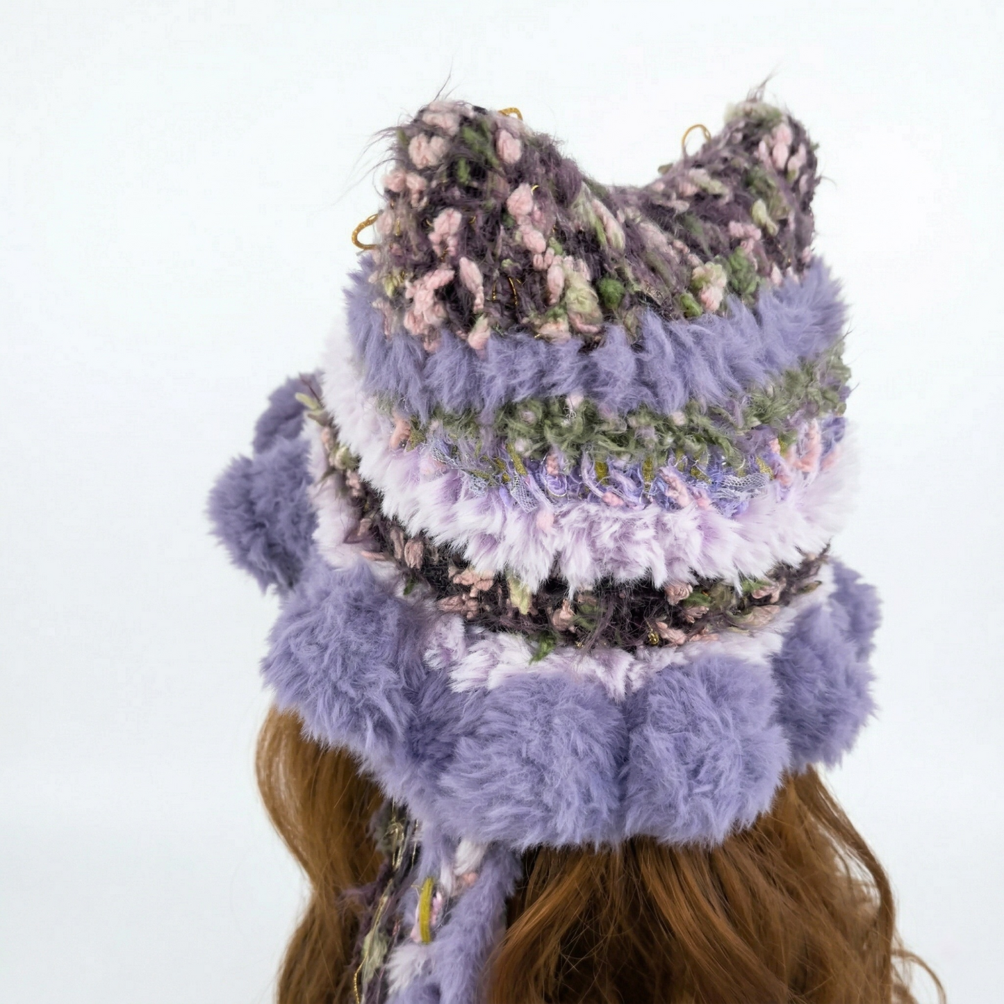 Handmade Knit Cat Ear Jellyfish Hat, Chunky Crochet Beanie with Animal Ears and Long Tassels, Balletcore Aesthetic Fluffy Winter Hat
