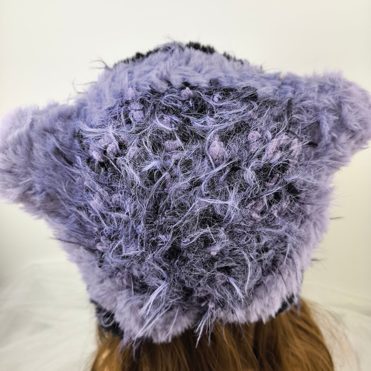 Handmade Purple Striped Cat Ear Hat - Chunky Knit Jellyfish Beanie with Long Braided Tassels - Kawaii Aesthetic Plush Winter Accessory