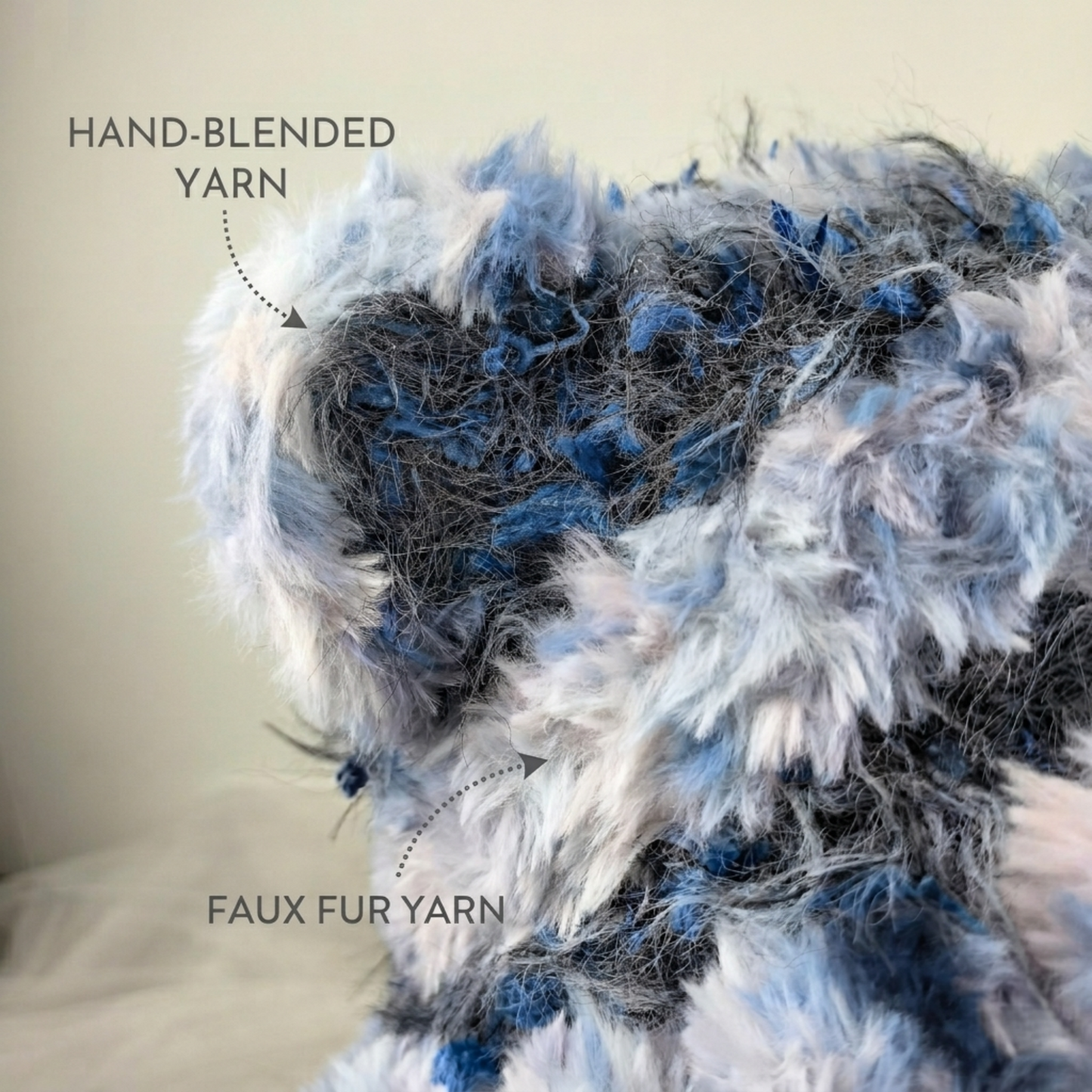 Handmade Blue Heart Bear Ear Knit Beanie - Fluffy Cloudy Blue Plush Animal Hat for Women