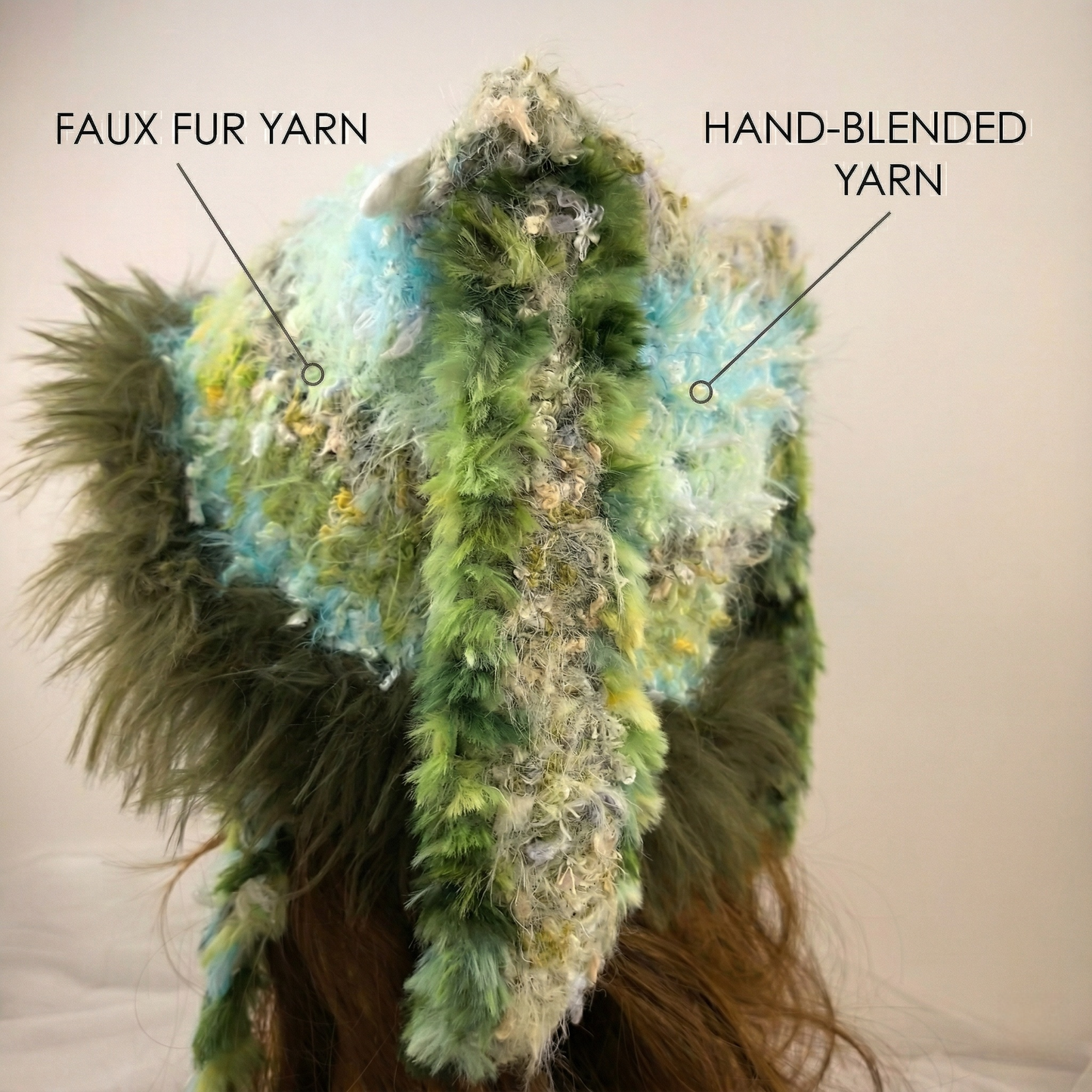 Handmade Forest Green Shaggy Knit Bunny Ear Hat - Fuzzy Rabbit Ear Beanie with Faux Fur Trim & Long Tassels