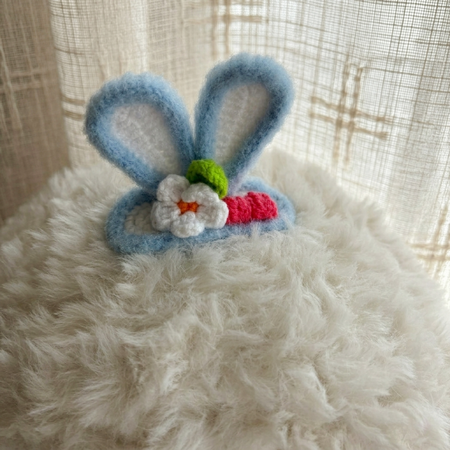Handmade Kawaii Jellyfish Bunny Ear Beanie - Fluffy Pastel Blue & Pink Plush Animal Hat for Women