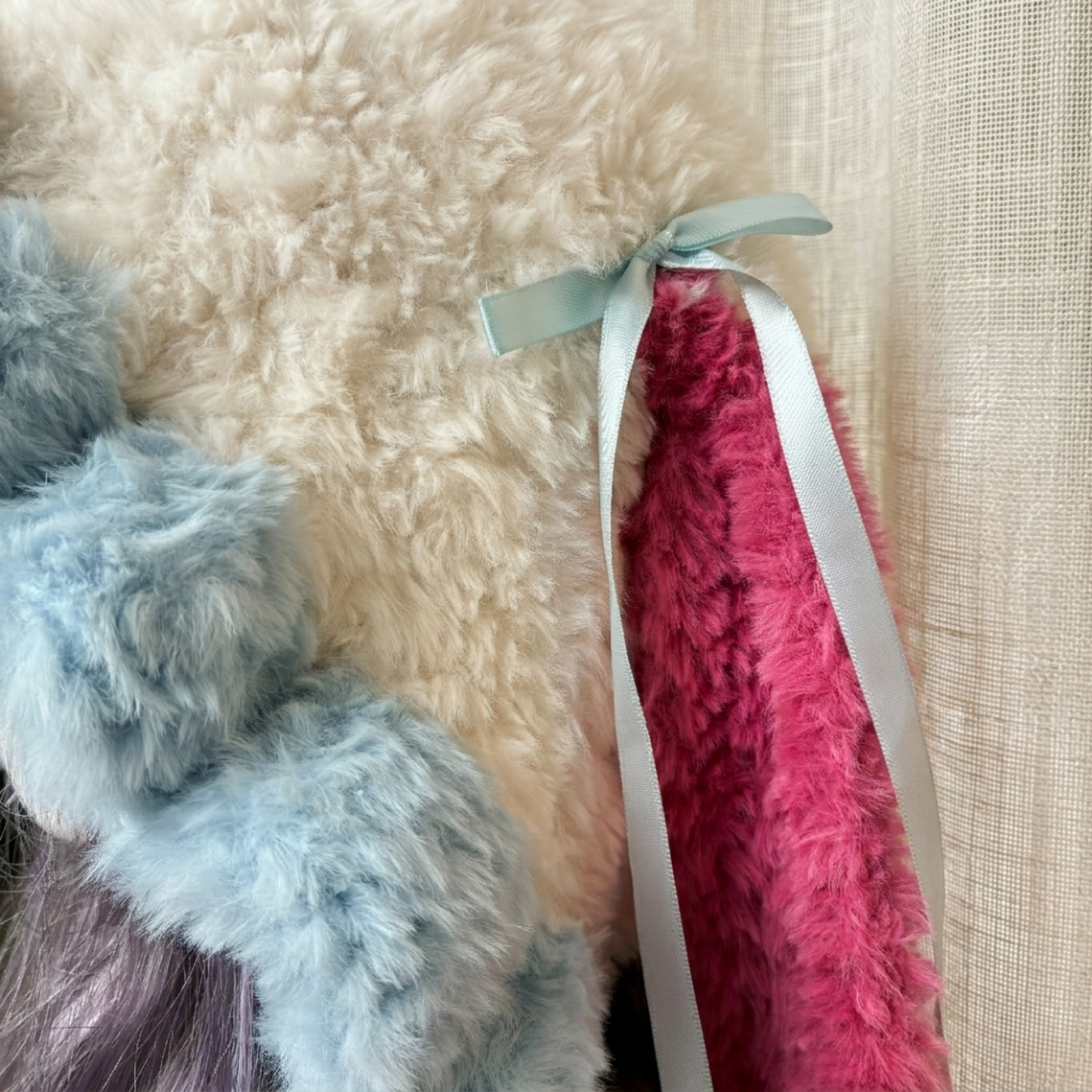 Handmade Kawaii Jellyfish Bunny Ear Beanie - Fluffy Pastel Blue & Pink Plush Animal Hat for Women