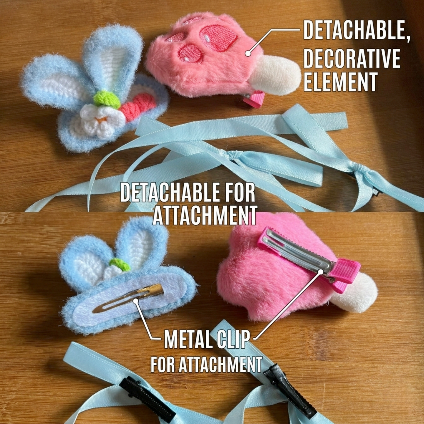 Handmade Kawaii Jellyfish Bunny Ear Beanie - Fluffy Pastel Blue & Pink Plush Animal Hat for Women