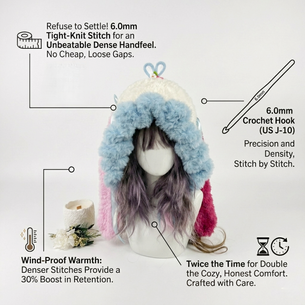 Handmade Kawaii Jellyfish Bunny Ear Beanie - Fluffy Pastel Blue & Pink Plush Animal Hat for Women