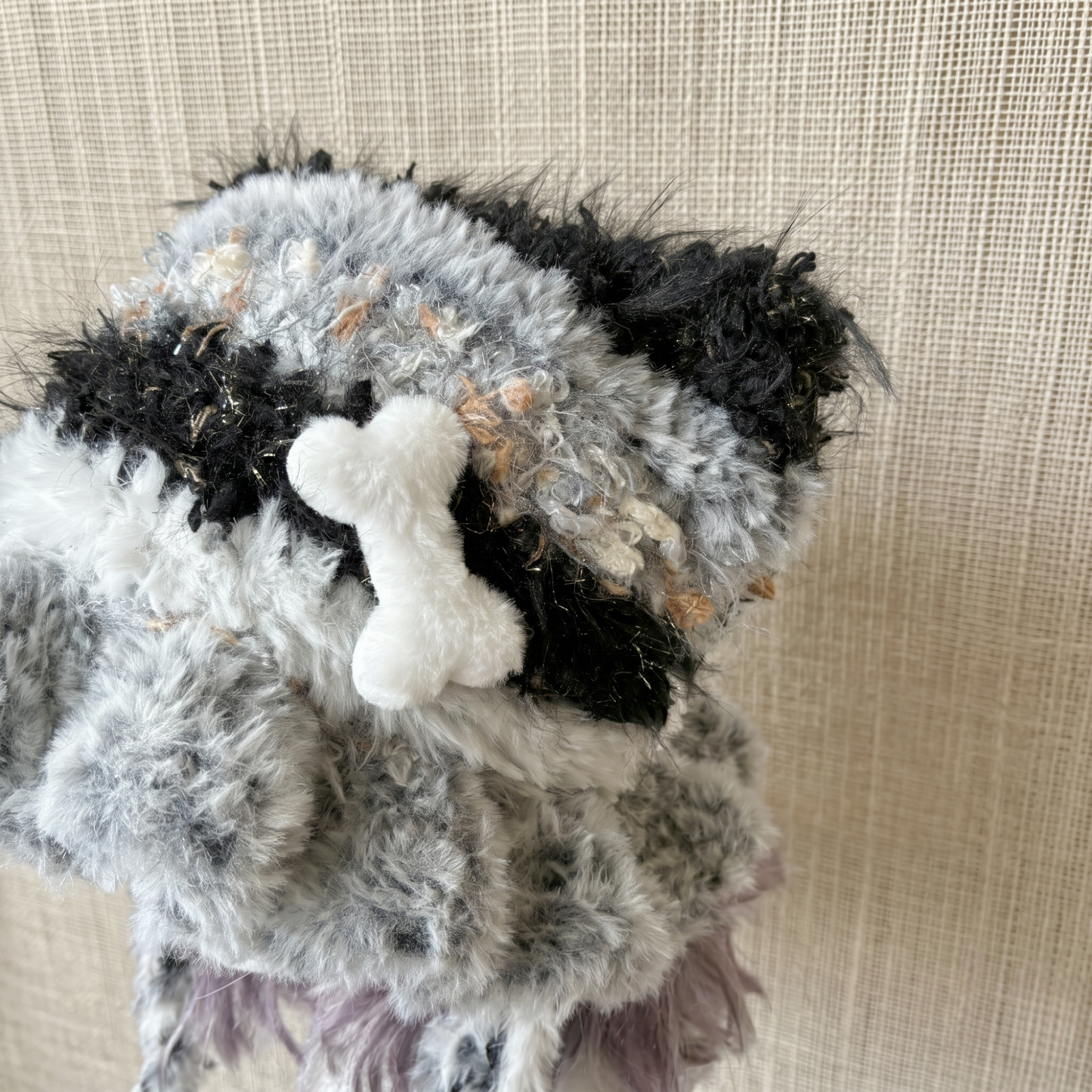 Handmade Black and White Cat Ear Hat - Shaggy Faux Fur Jellyfish Beanie with Long Tassels - Cyber Y2K Aesthetic Plush Winter Accessory