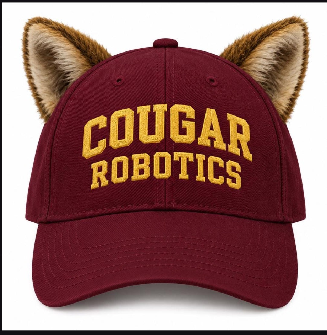 Custom Embroidered Cougar Ear Baseball Cap – Personalized Team Name, Maroon & Gold
