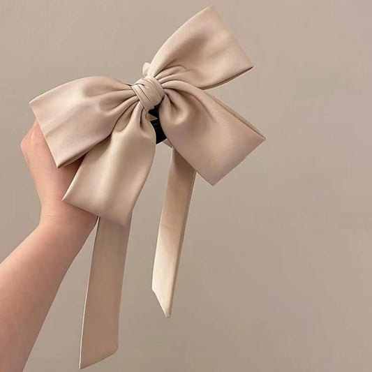 Elegant Double-Layered Silk Satin Bow Hairclip for Women | Vintage Structured Ribbon Barrette for High Crown Effect | Minimalist Retro Hair Accessories