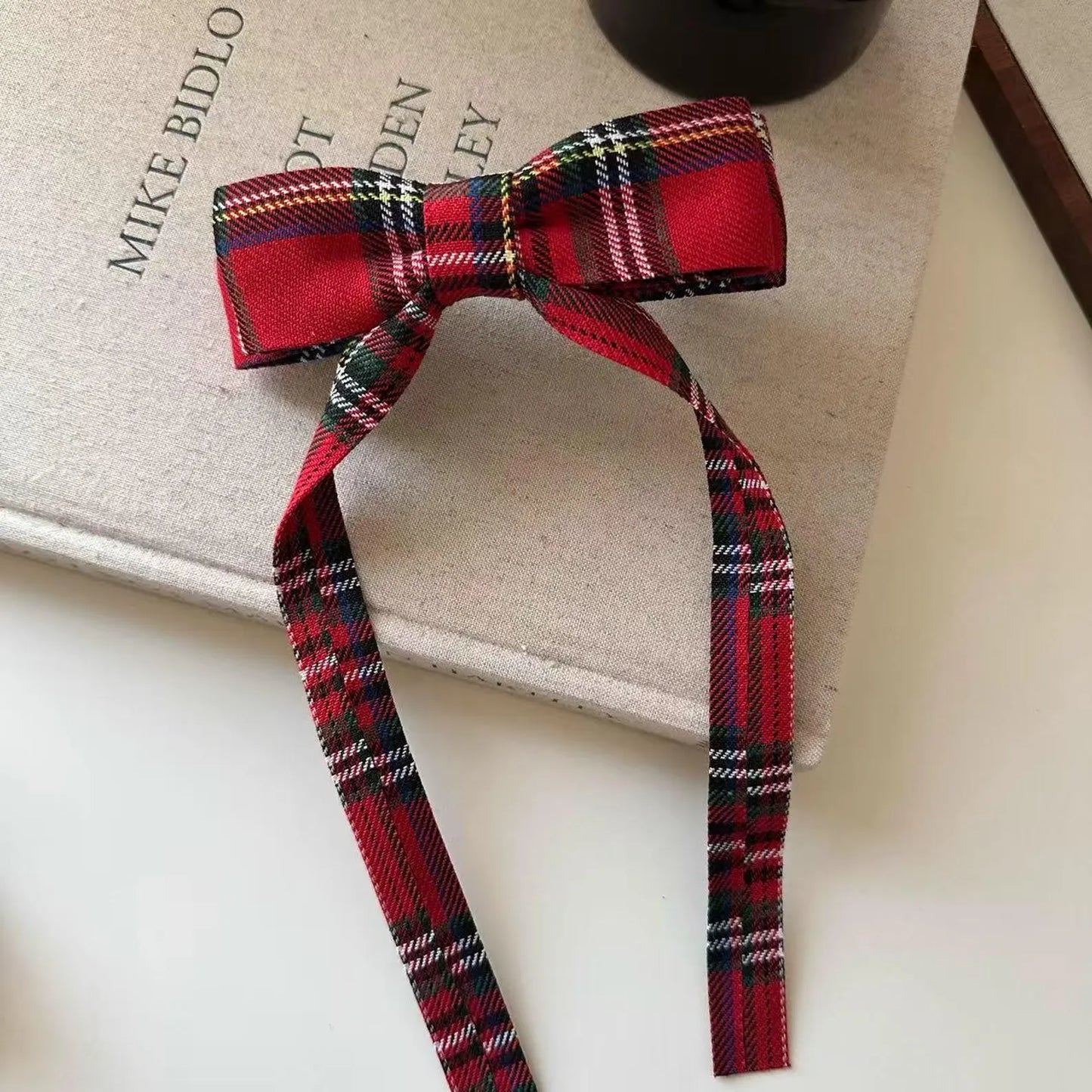 British Autumn Plaid Ribbon Bow Hairclip for Women | Retro Elegant Bowknot Barrette for Half-Up Styles | Preppy Aesthetic Hair Accessories