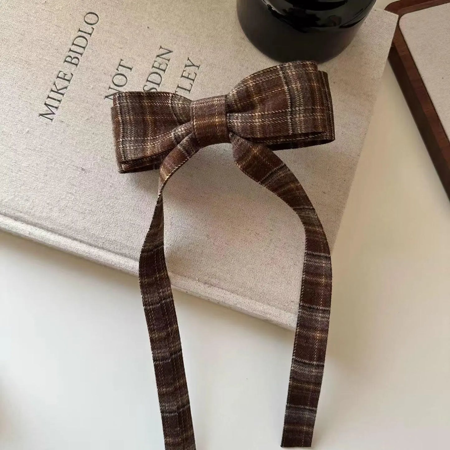British Autumn Plaid Ribbon Bow Hairclip for Women | Retro Elegant Bowknot Barrette for Half-Up Styles | Preppy Aesthetic Hair Accessories