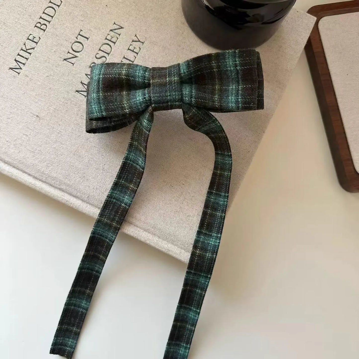 British Autumn Plaid Ribbon Bow Hairclip for Women | Retro Elegant Bowknot Barrette for Half-Up Styles | Preppy Aesthetic Hair Accessories