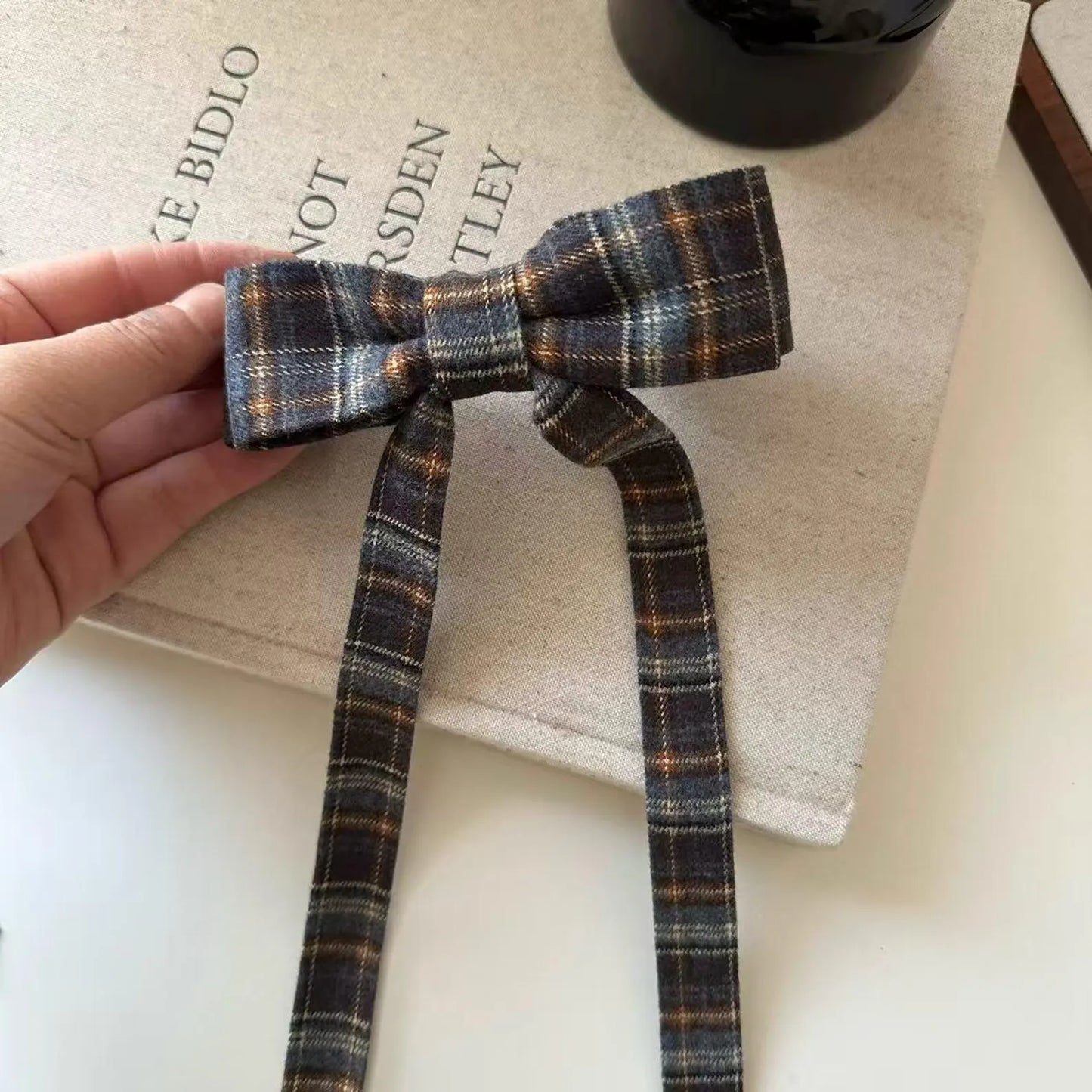 British Autumn Plaid Ribbon Bow Hairclip for Women | Retro Elegant Bowknot Barrette for Half-Up Styles | Preppy Aesthetic Hair Accessories