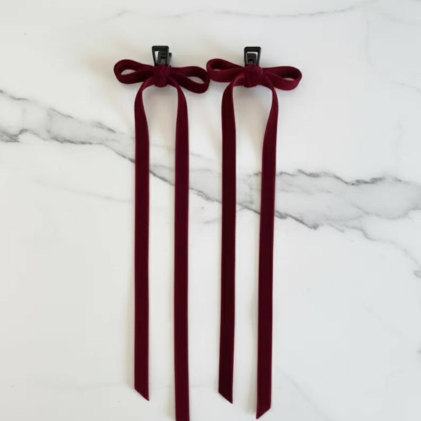 Mini Velvet Bow Claws Pair | Premium Velvet Bow Barrettes for Half-Up Styling | Aesthetic Hair Accessories, Standout Gift for Her