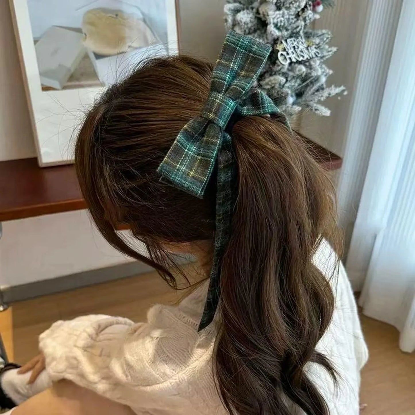 British Autumn Plaid Ribbon Bow Hairclip for Women | Retro Elegant Bowknot Barrette for Half-Up Styles | Preppy Aesthetic Hair Accessories