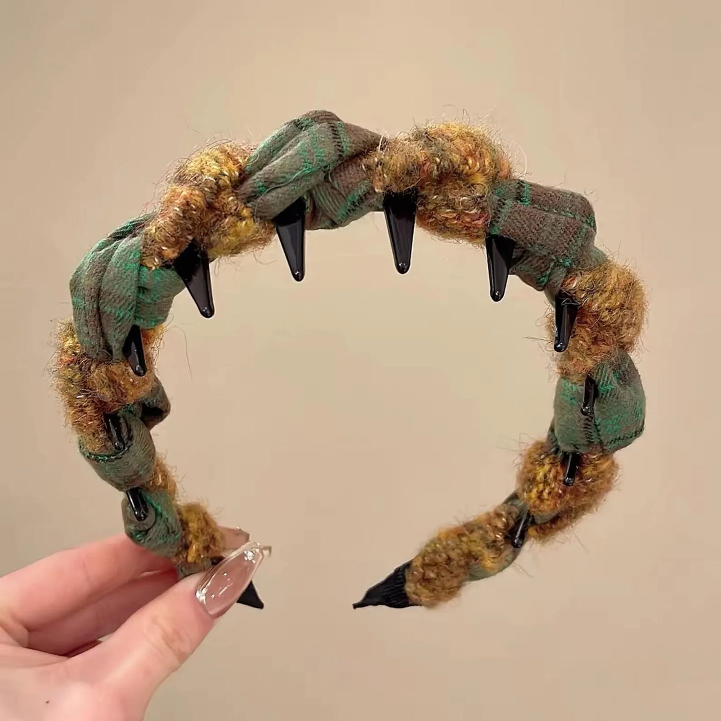 Effortless Chic Chunky Plaid Braided Headband in Oolong Tea & Lemon Tree, Voluminous Padded Hairband with Hidden Teeth – YUDI VAULT
