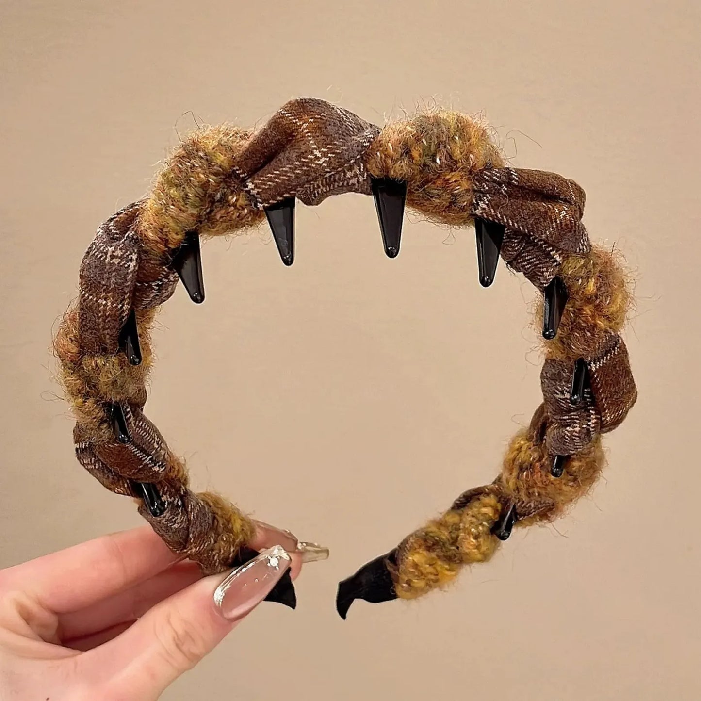 Effortless Chic Chunky Plaid Braided Headband in Oolong Tea & Lemon Tree, Voluminous Padded Hairband with Hidden Teeth – YUDI VAULT