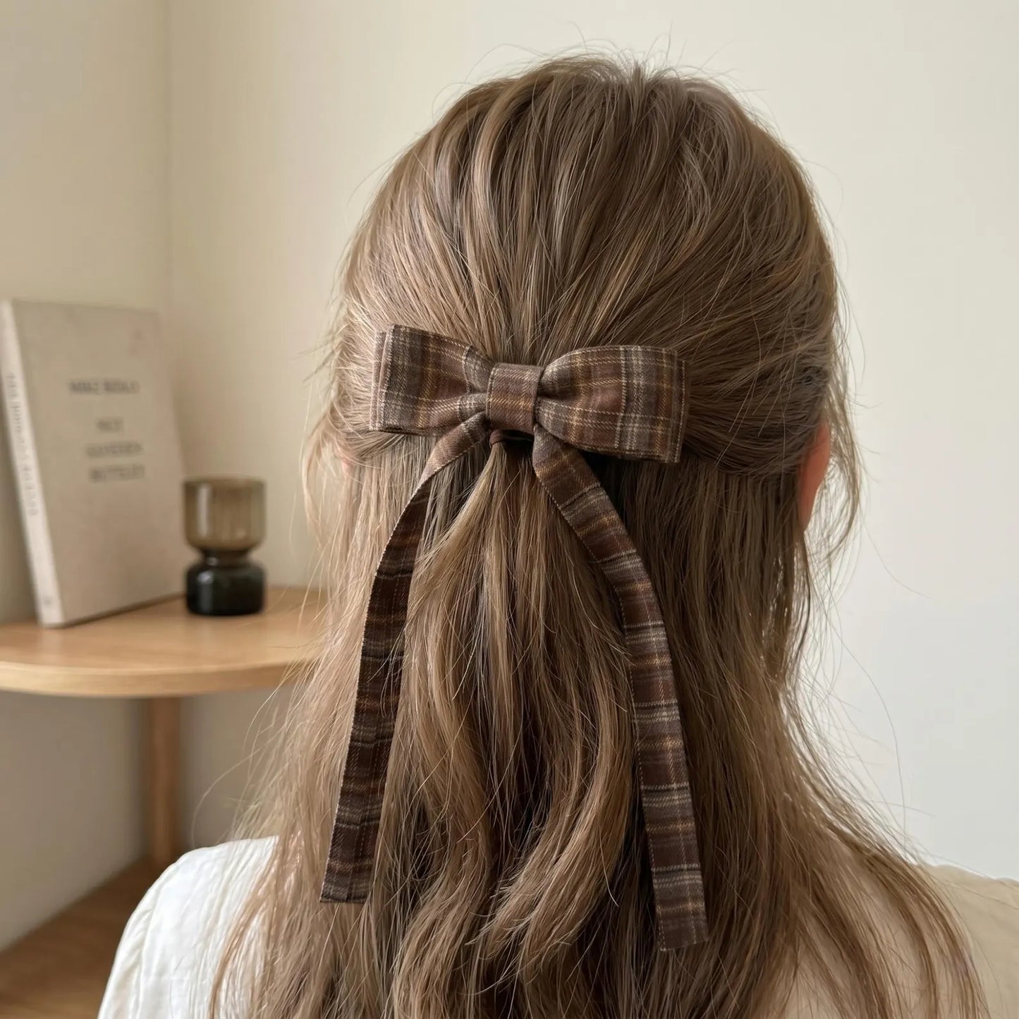 British Autumn Plaid Ribbon Bow Hairclip for Women | Retro Elegant Bowknot Barrette for Half-Up Styles | Preppy Aesthetic Hair Accessories