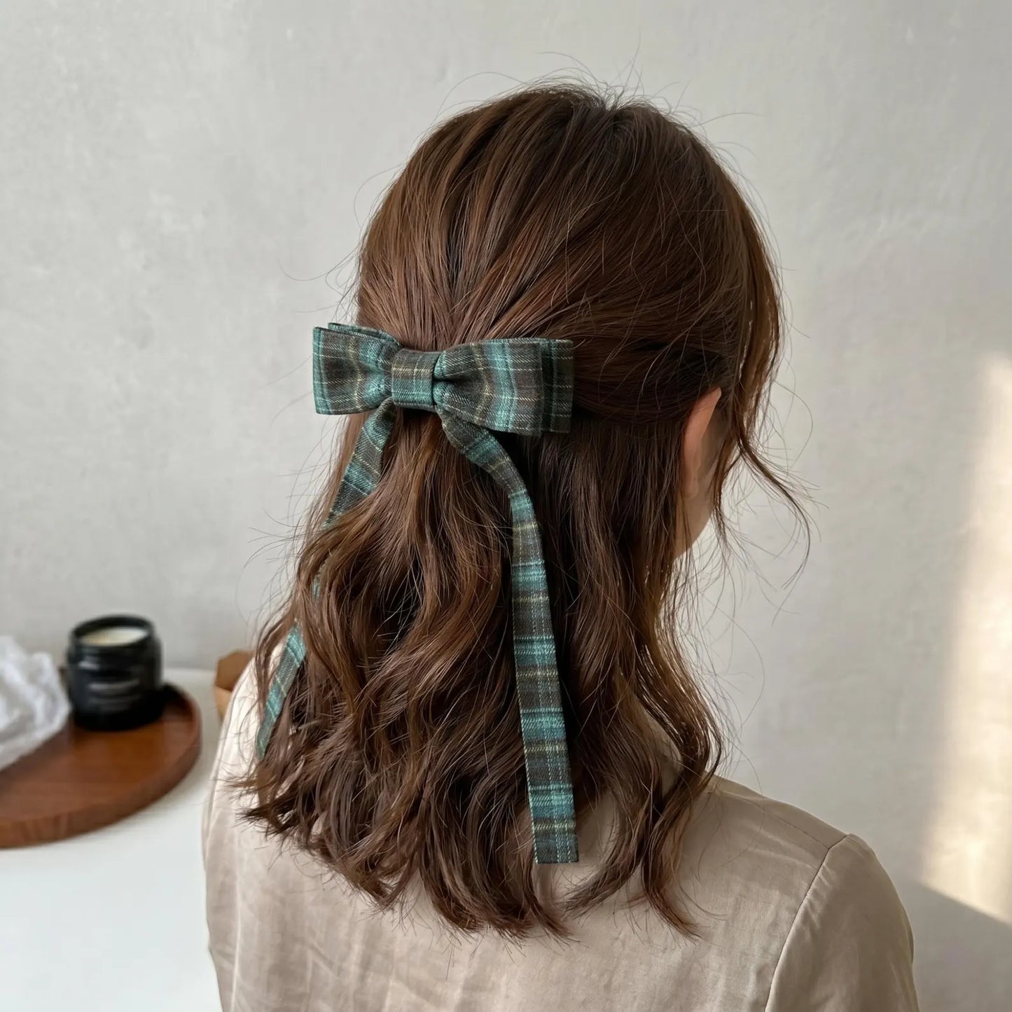 British Autumn Plaid Ribbon Bow Hairclip for Women | Retro Elegant Bowknot Barrette for Half-Up Styles | Preppy Aesthetic Hair Accessories