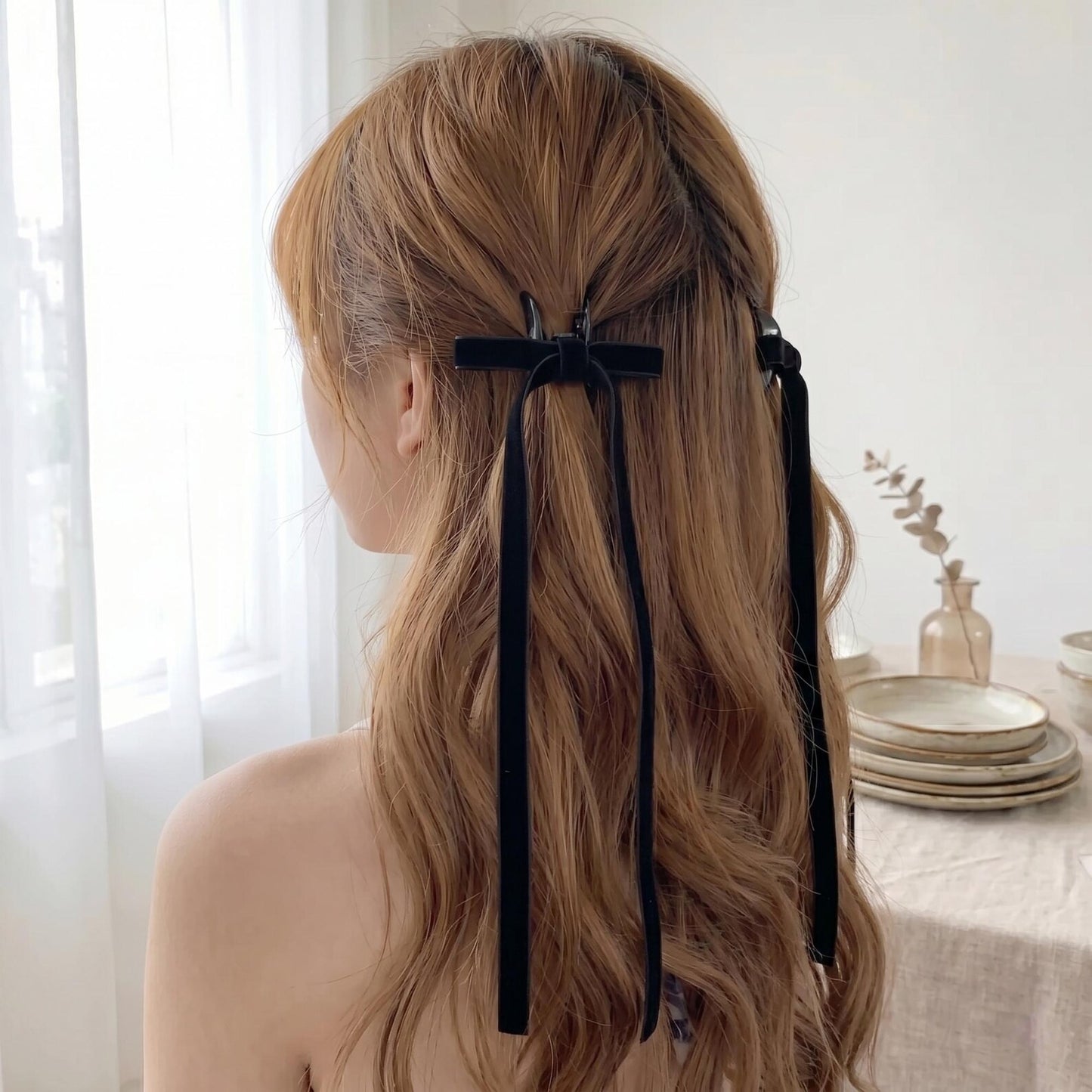 Mini Velvet Bow Claws Pair | Premium Velvet Bow Barrettes for Half-Up Styling | Aesthetic Hair Accessories, Standout Gift for Her