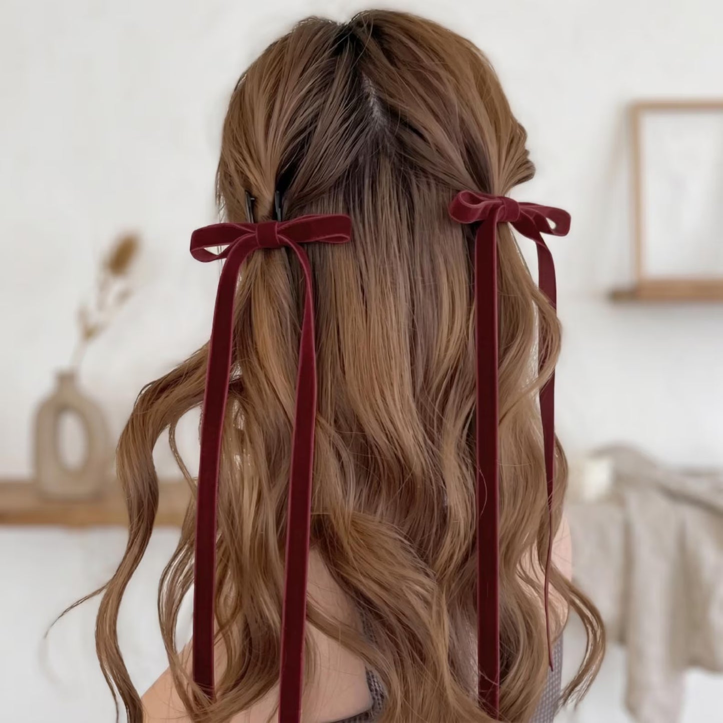 Mini Velvet Bow Claws Pair | Premium Velvet Bow Barrettes for Half-Up Styling | Aesthetic Hair Accessories, Standout Gift for Her