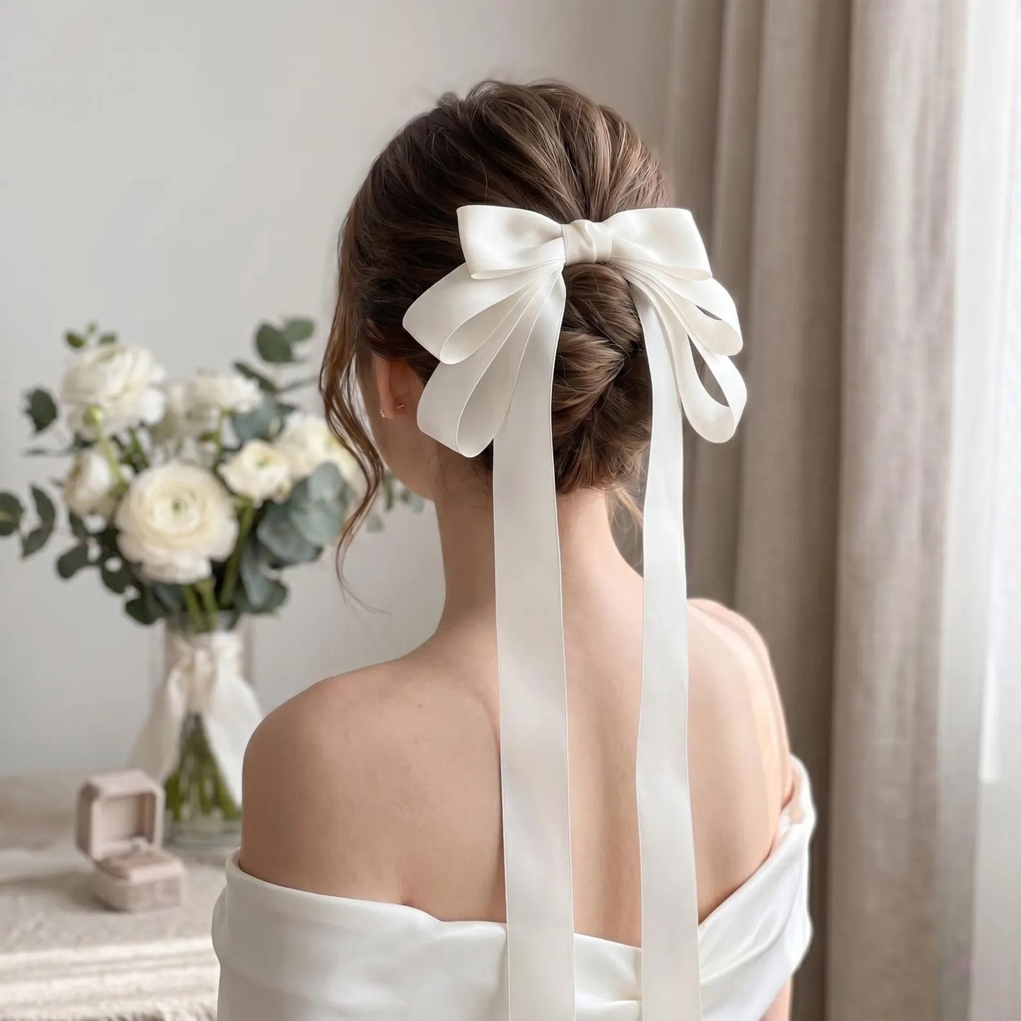 Silk Satin Bow Hairclip for Bridesmaids & Graduation | Luxury Event Hair Accessories | Statement Bow Barrette for Prom, Wedding, Cocktail Party