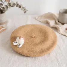 Handmade Corgi Butt Wool Felt Beret | Cute Animal Winter Hat & Gift