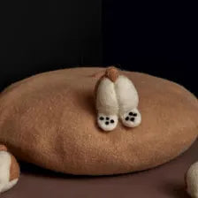 Handmade Corgi Butt Wool Felt Beret | Cute Animal Winter Hat & Gift