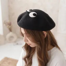 Black Googly Eyes Wool Beret - Cute Monster Cap | Handmade Kawaii Tam