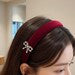 French Chic Velvet Padded Headband with Crystal Bow Accent in Burgundy & Noir Black