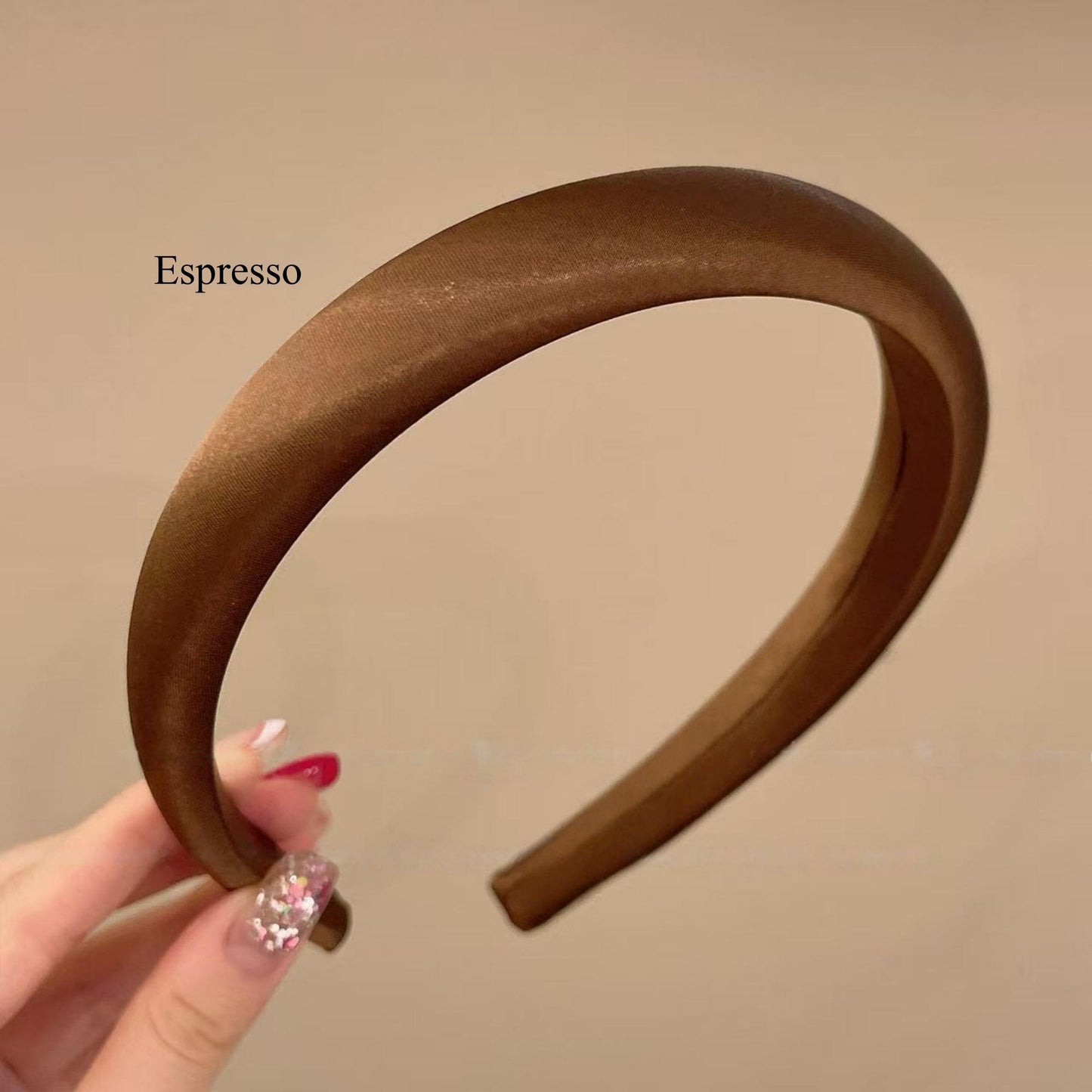 100% Pure Silk Satin Padded Headband | French Chic Wide Hairband in Espresso, Champagne, Dark Red, Grey, Black