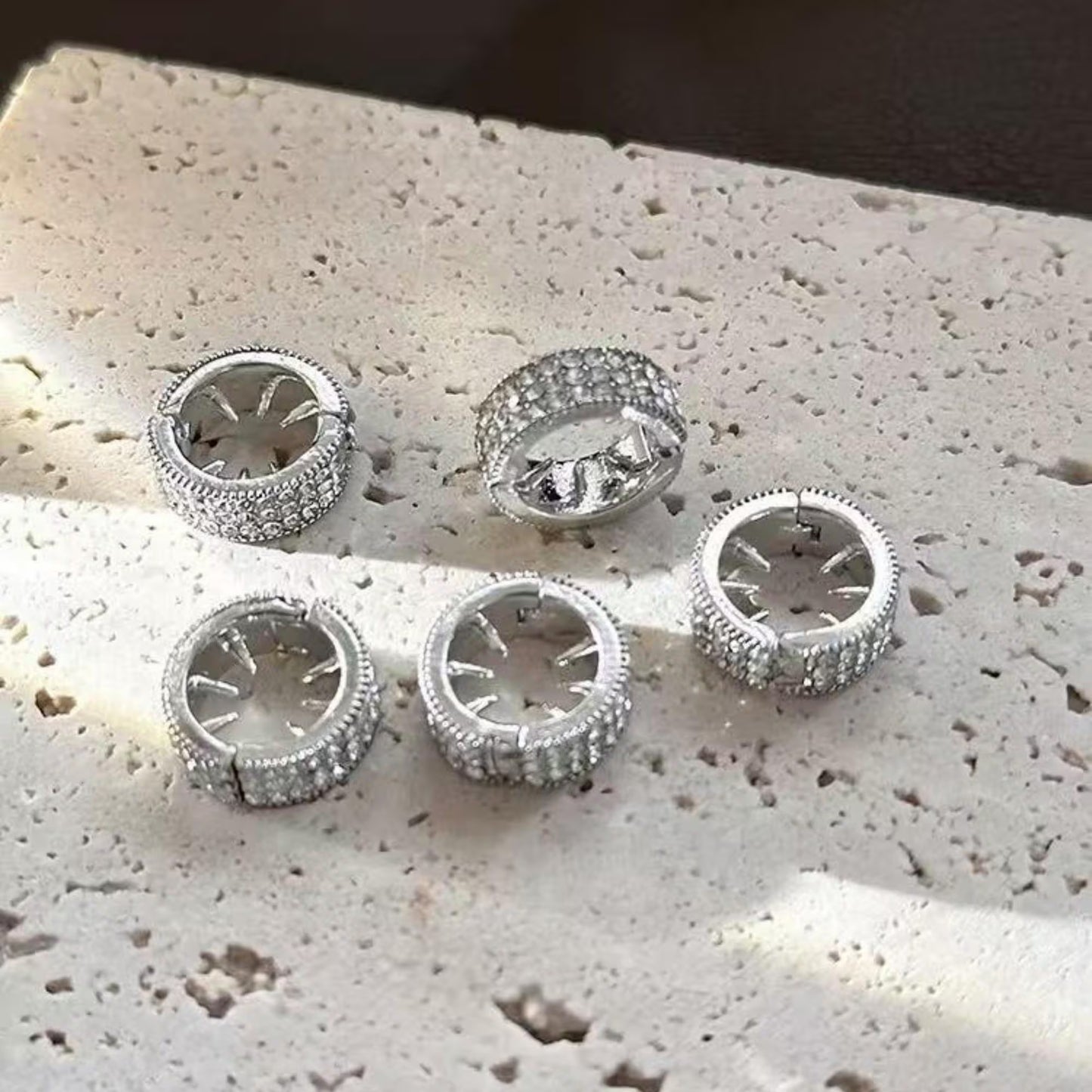 Crystal Rhinestone Braid Rings & Hair Cuff Set