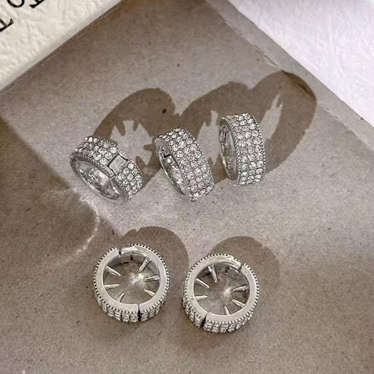 Crystal Rhinestone Braid Rings & Hair Cuff Set