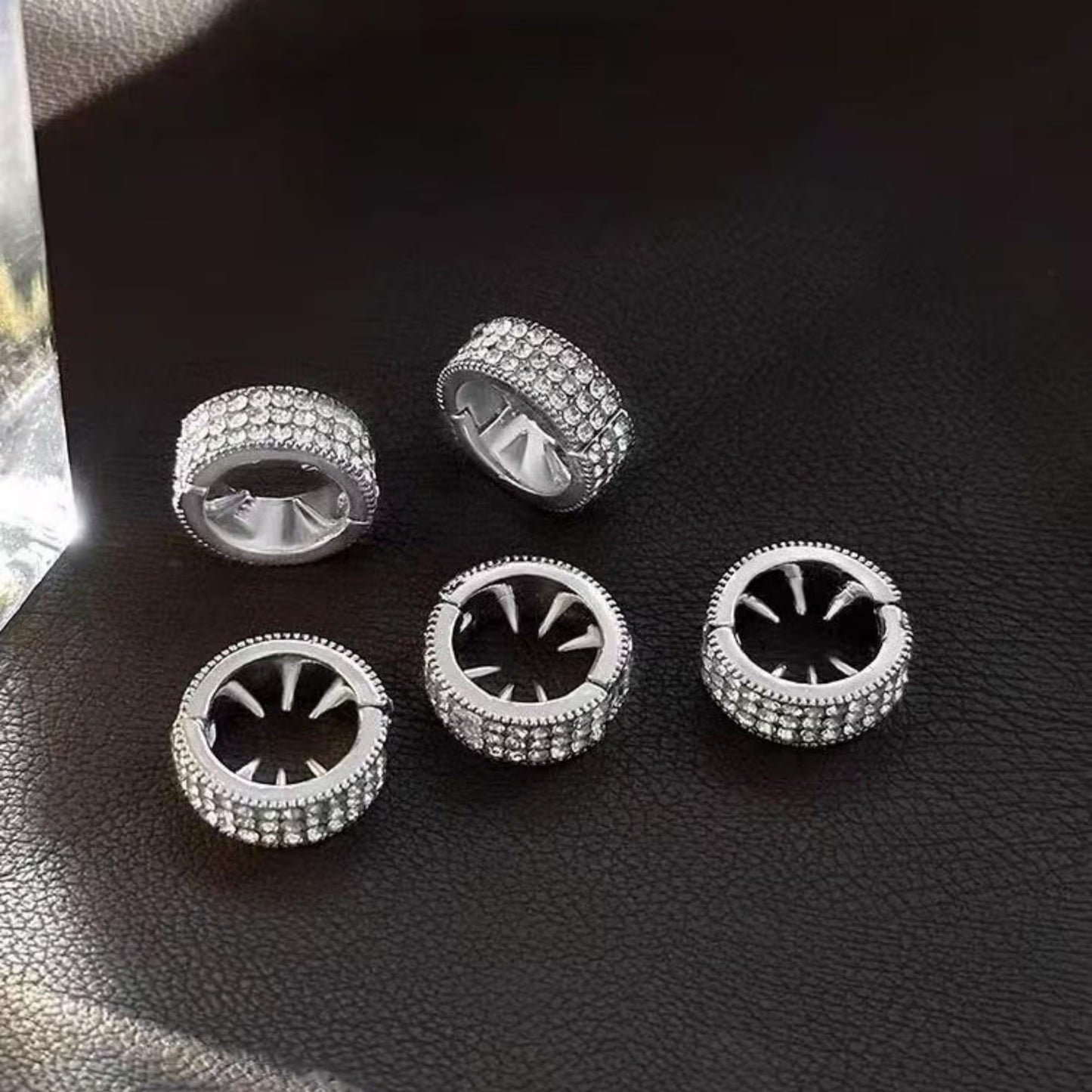 Crystal Rhinestone Braid Rings & Hair Cuff Set