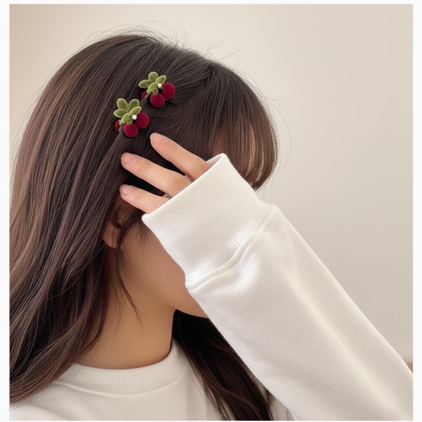 Burgundy Velvet Cherry & Pearl Mini Claw Clip