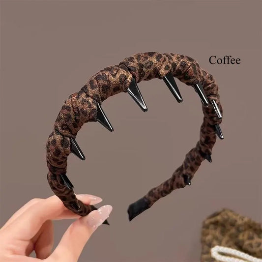 Vintage Leopard Print Teeth Headband for Women | Nonslip Flexible Hairband for Thick Frizzy Hair | Chic Daily Styling Hair Accessories