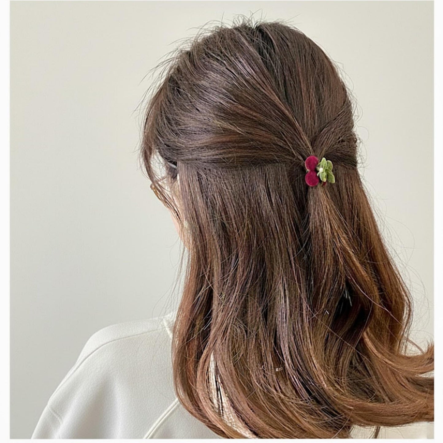 Burgundy Velvet Cherry & Pearl Mini Claw Clip