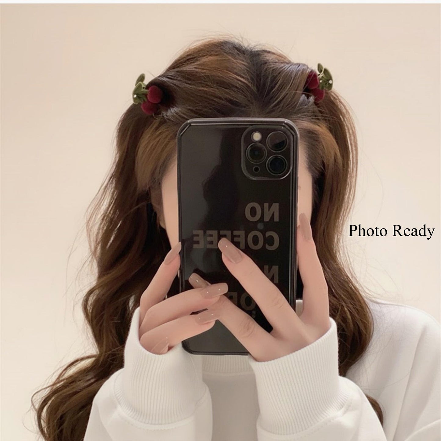 Burgundy Velvet Cherry & Pearl Mini Claw Clip