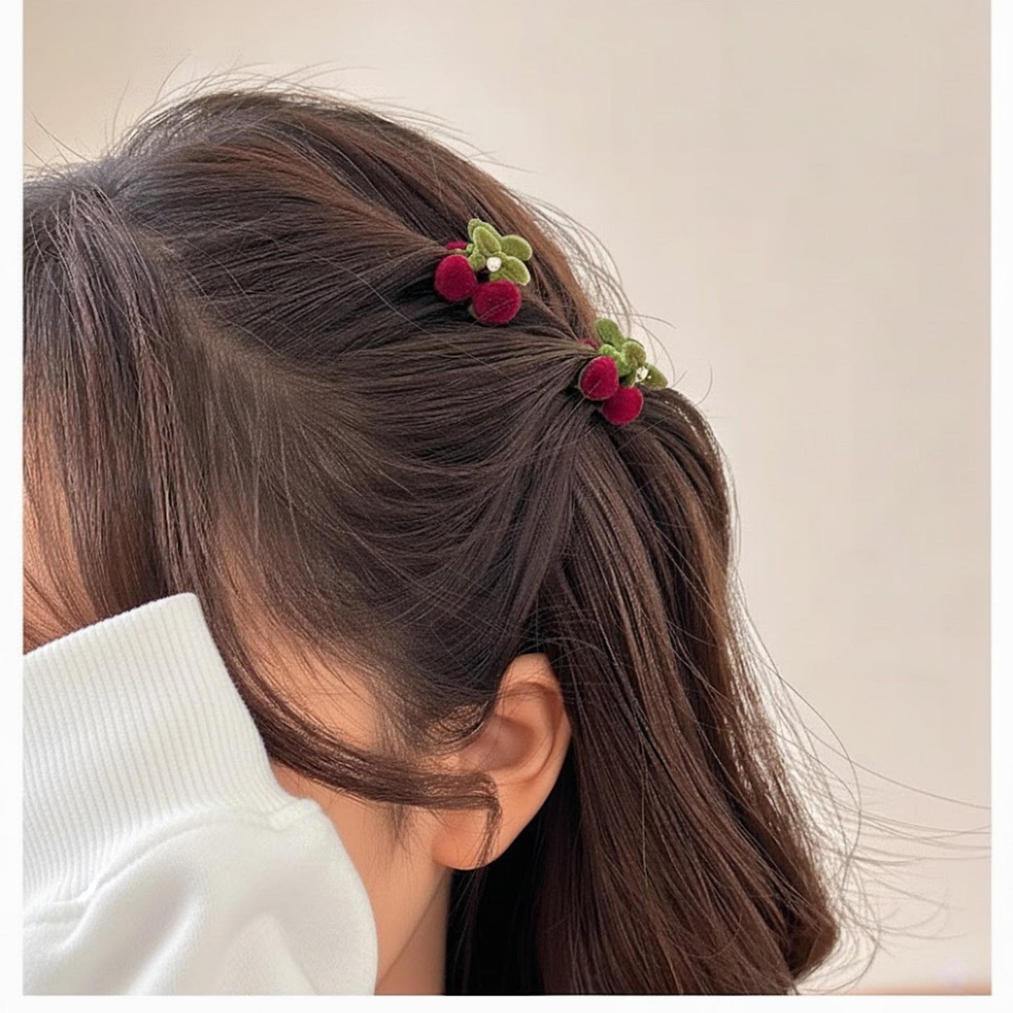 Burgundy Velvet Cherry & Pearl Mini Claw Clip
