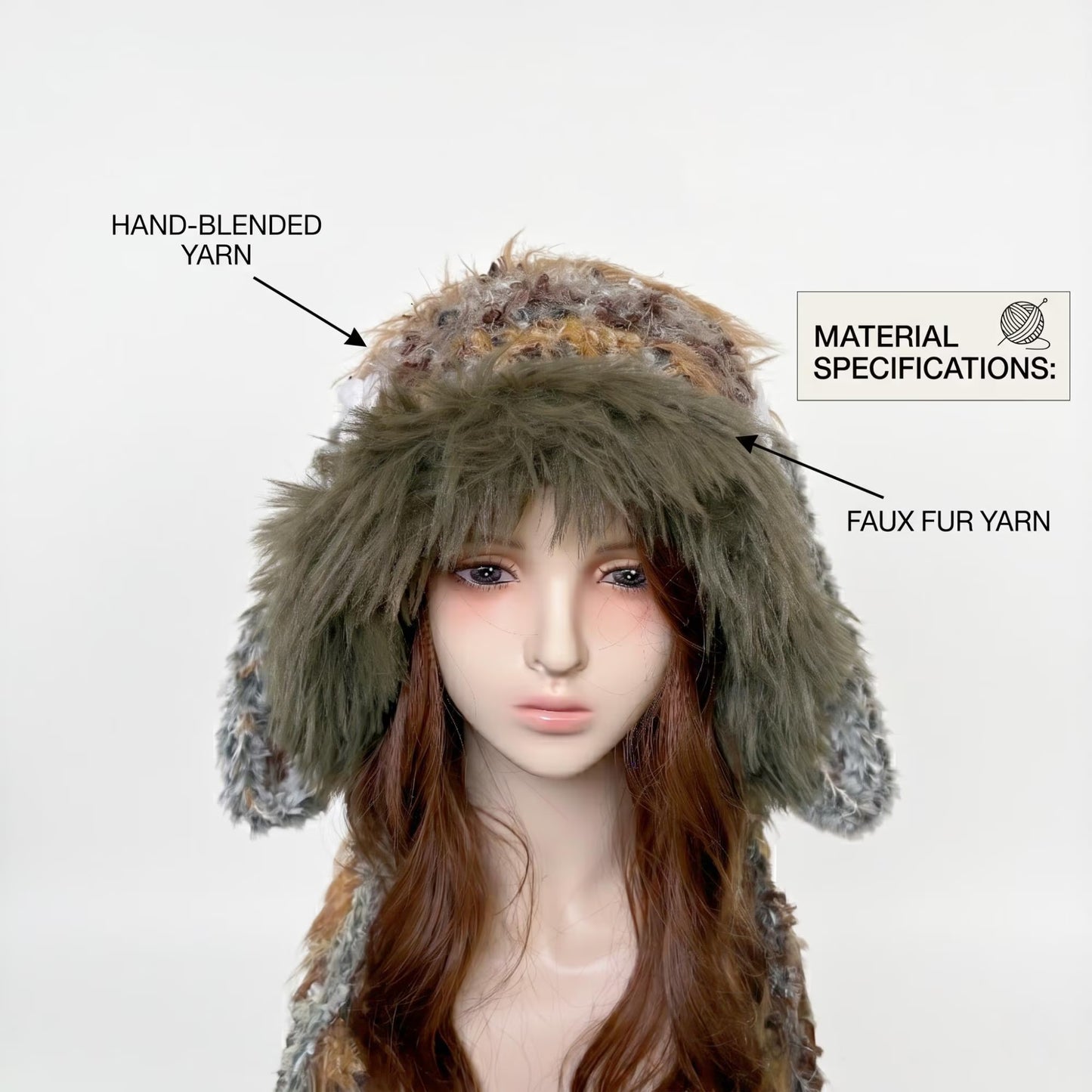 Handmade Bunny Ear Hat - Moss Green Fuzzy Jellyfish Beanie - Plush Winter Trapper Hat with Pom-Poms