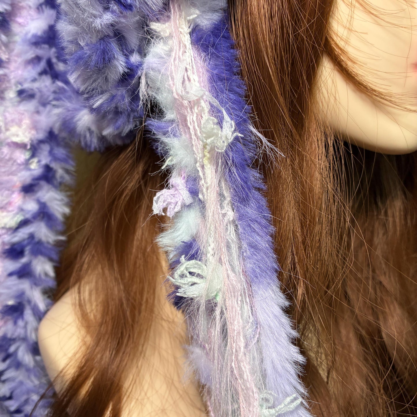 Handmade Purple & Pink Ombre Bunny Ear Beanie - Fluffy Pastel Plush Animal Trapper Hat for Women