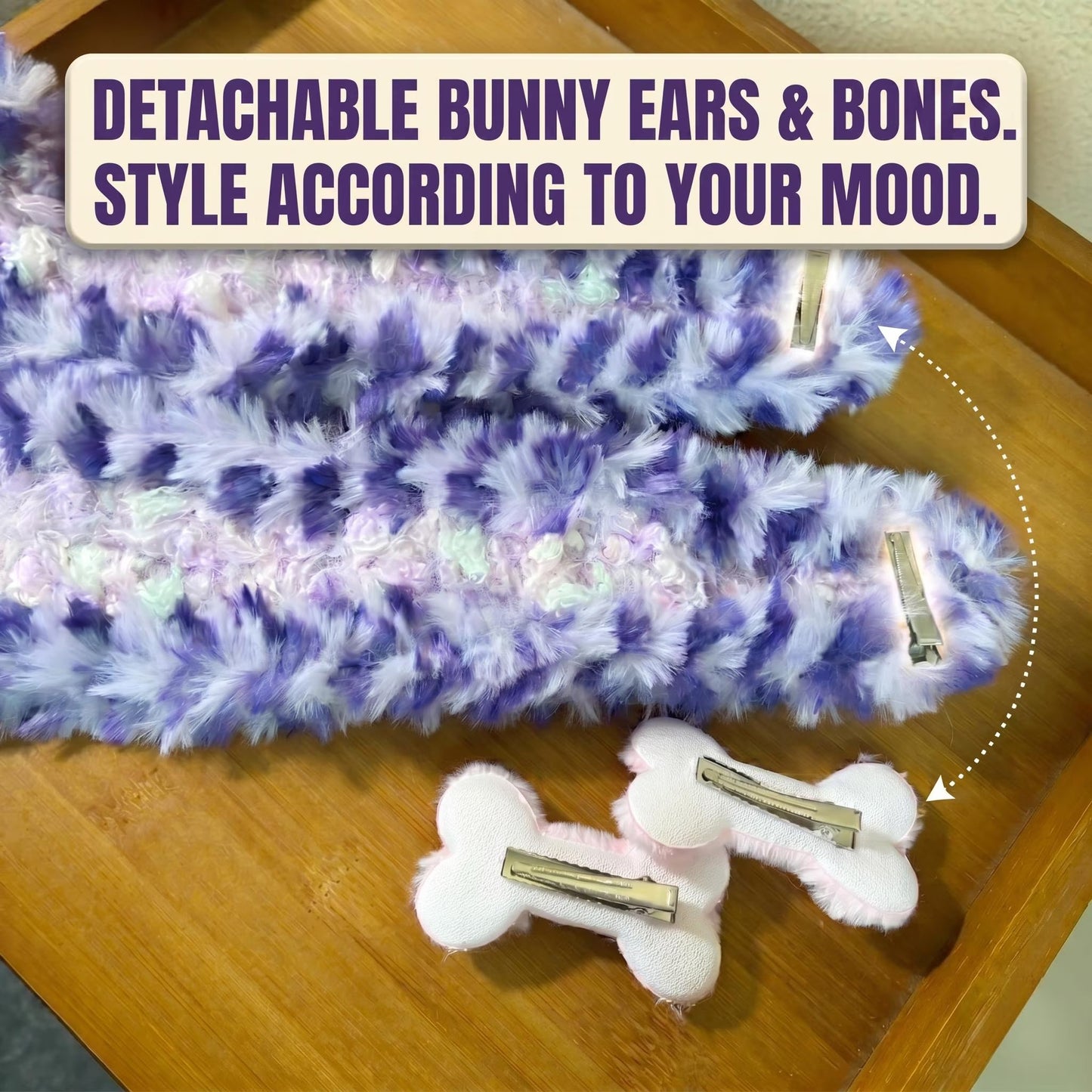 Handmade Purple & Pink Ombre Bunny Ear Beanie - Fluffy Pastel Plush Animal Trapper Hat for Women