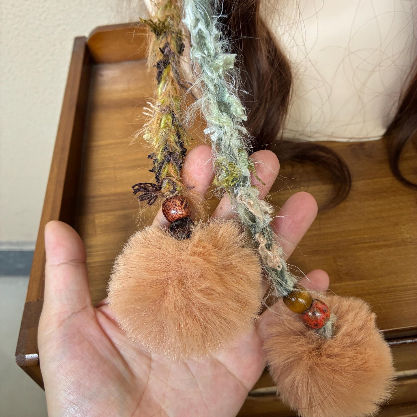 Handmade Bunny Ear Hat - Moss Green Fuzzy Jellyfish Beanie - Plush Winter Trapper Hat with Pom-Poms