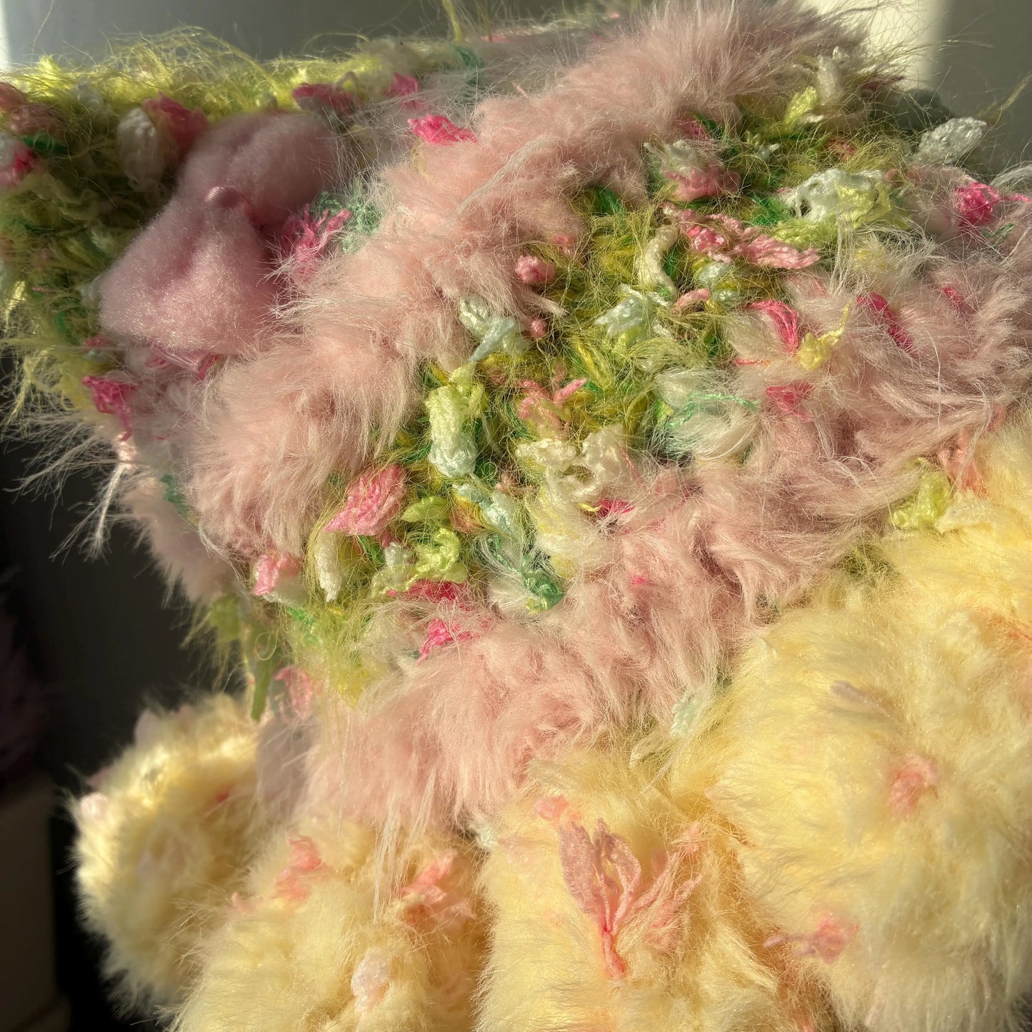 Handmade Pastel Rainbow Cat Ear Hat - Shaggy Faux Fur Jellyfish Beanie with Long Tassels - Fairycore Aesthetic Plush Winter Accessory