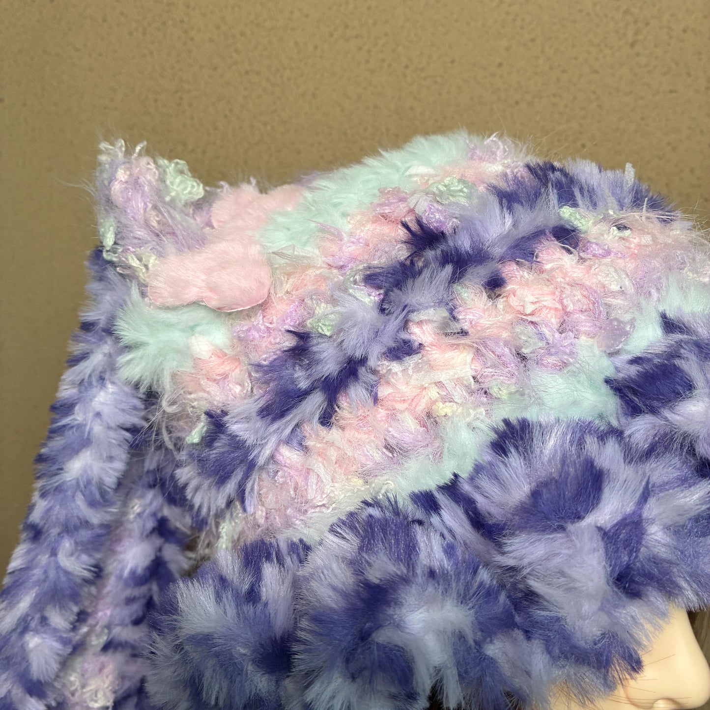 Handmade Purple & Pink Ombre Bunny Ear Beanie - Fluffy Pastel Plush Animal Trapper Hat for Women