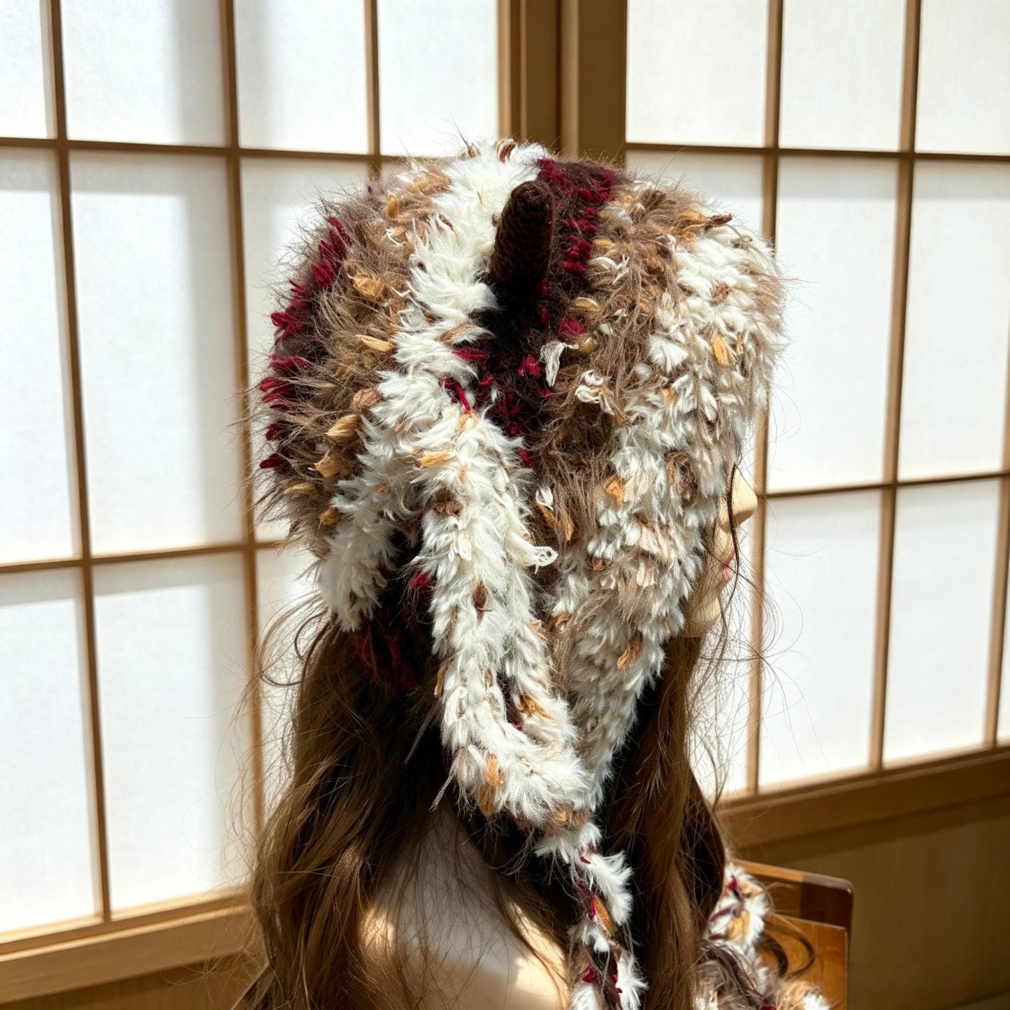 Handmade Lamb Ear Hat - Brown & Cream Fuzzy Jellyfish Beanie - Plush Winter Trapper Hat