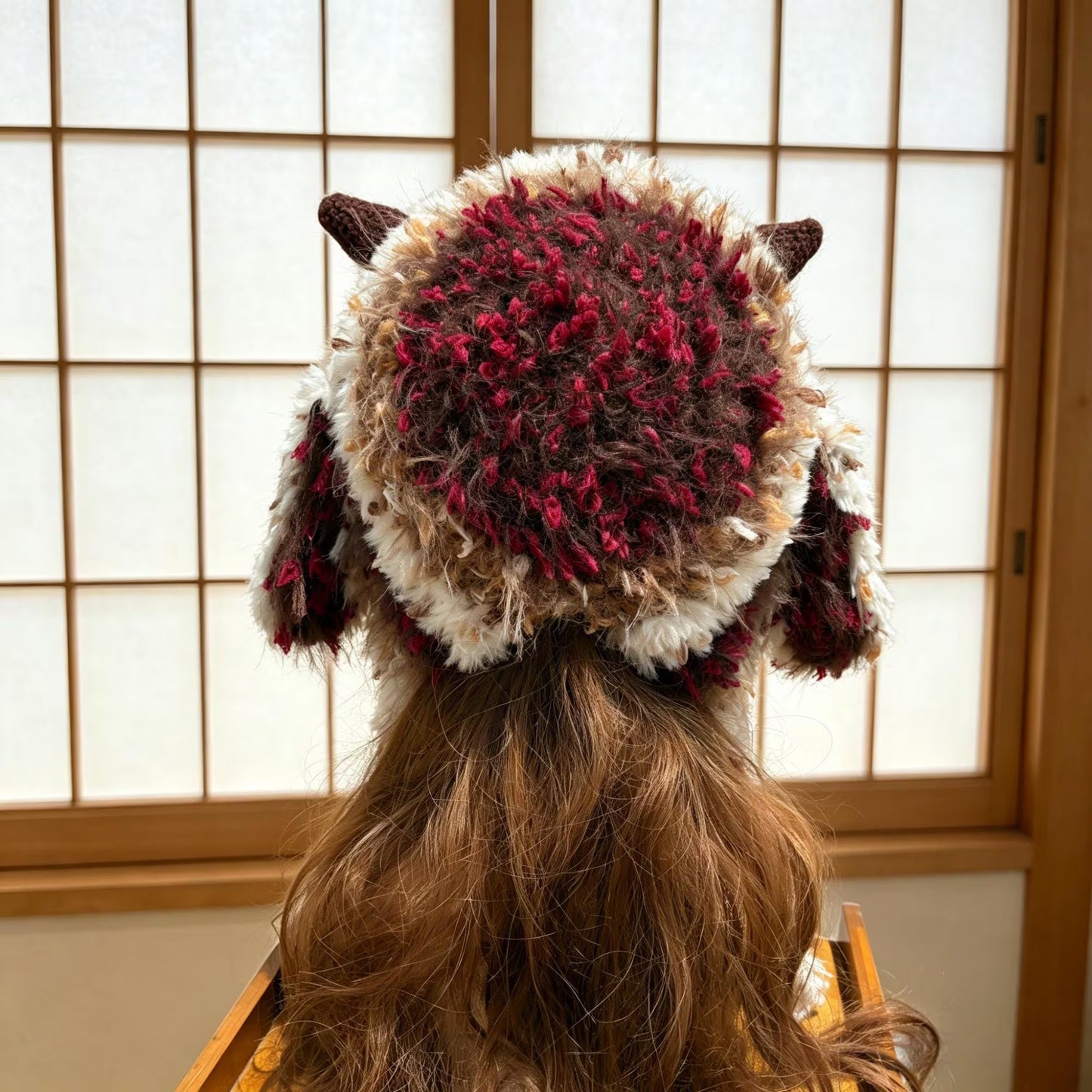 Handmade Lamb Ear Hat - Brown & Cream Fuzzy Jellyfish Beanie - Plush Winter Trapper Hat