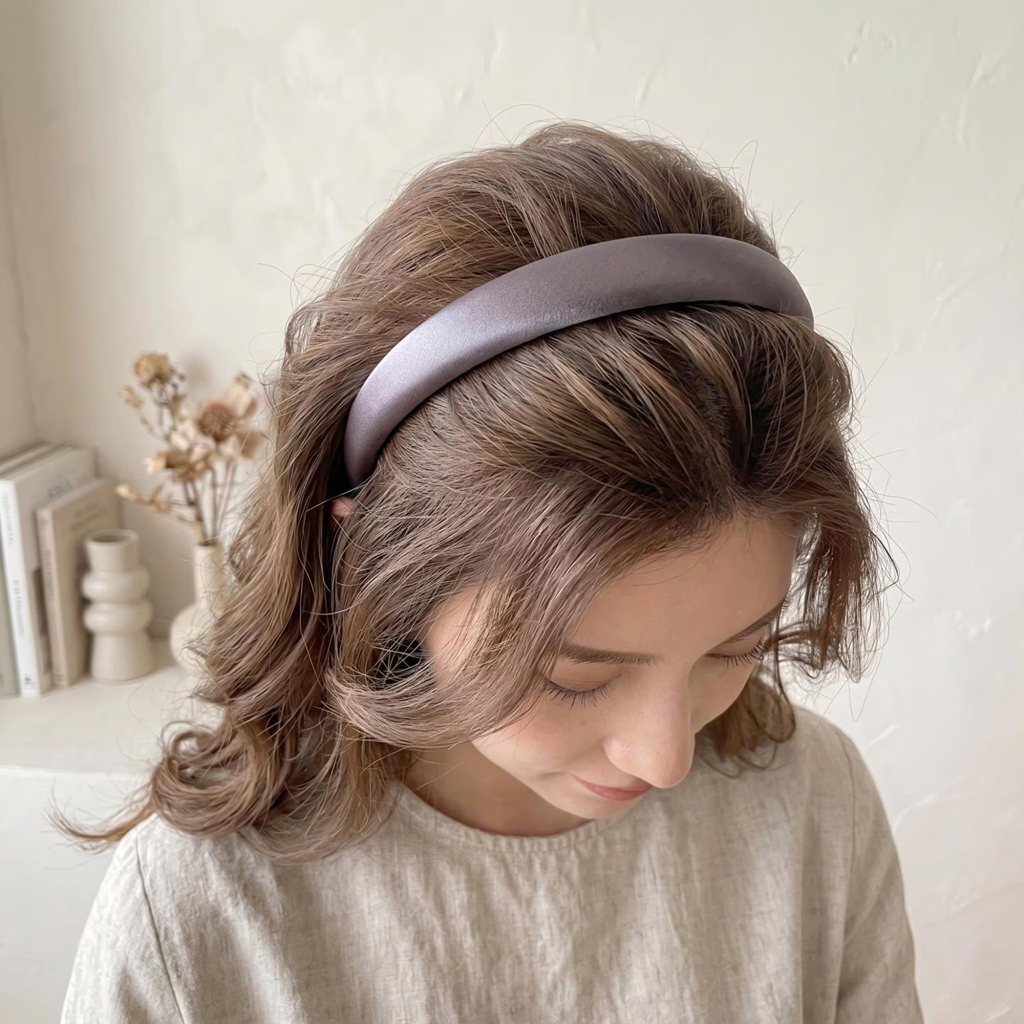 100% Pure Silk Satin Padded Headband | French Chic Wide Hairband in Espresso, Champagne, Dark Red, Grey, Black