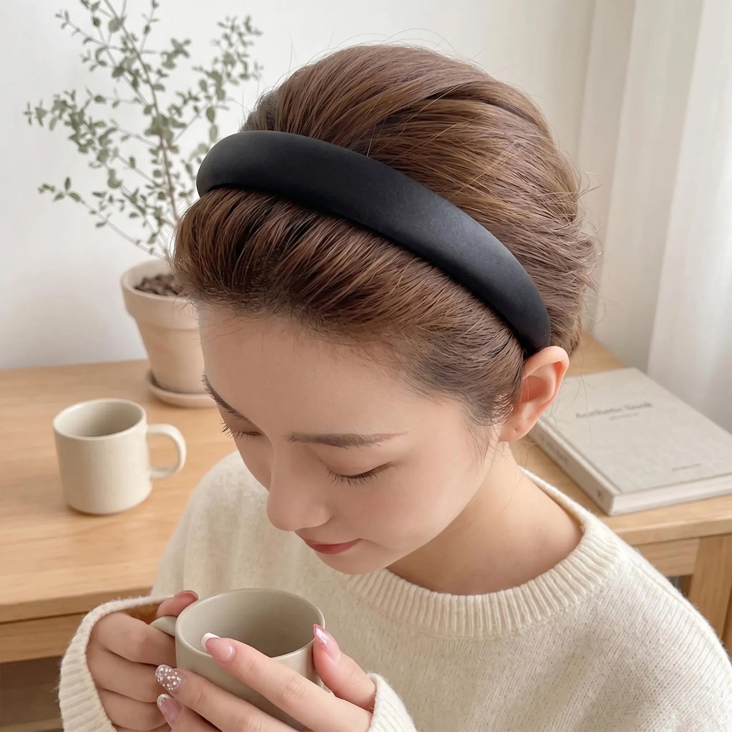 100% Pure Silk Satin Padded Headband | French Chic Wide Hairband in Espresso, Champagne, Dark Red, Grey, Black
