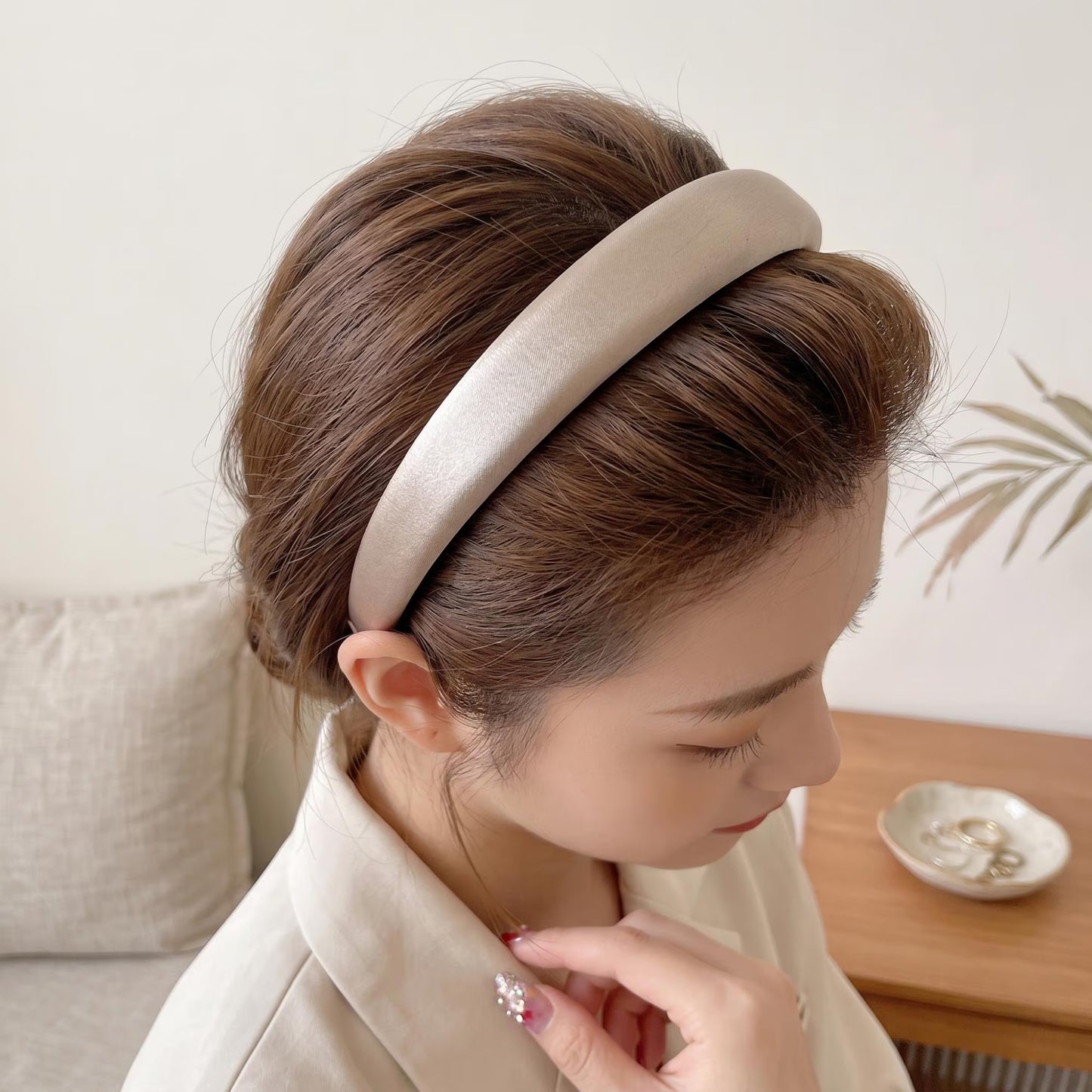 100% Pure Silk Satin Padded Headband | French Chic Wide Hairband in Espresso, Champagne, Dark Red, Grey, Black