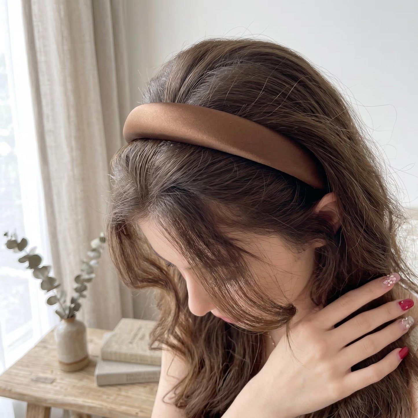 100% Pure Silk Satin Padded Headband | French Chic Wide Hairband in Espresso, Champagne, Dark Red, Grey, Black