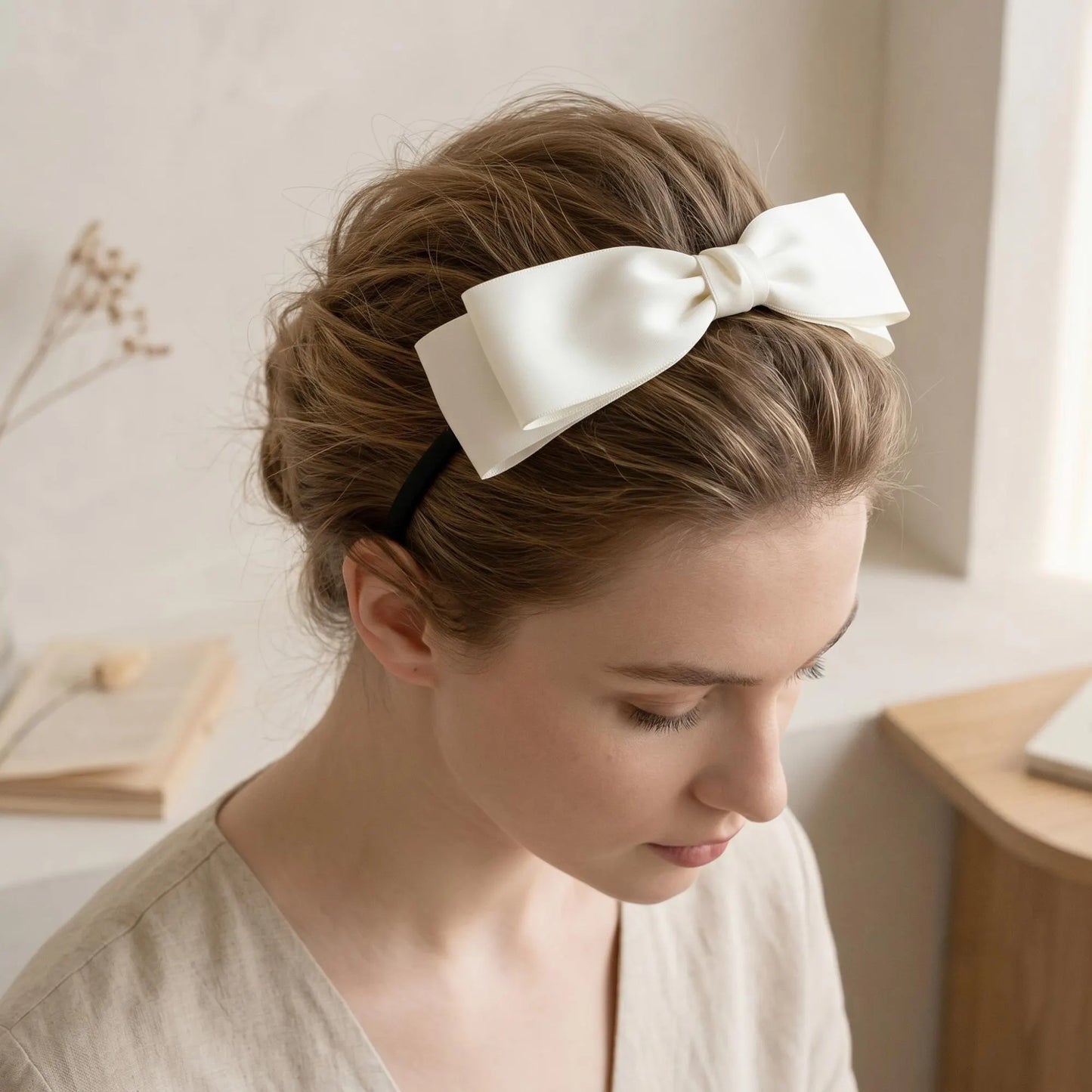 Elegant Double-Layer Satin Bow Headband – Perfect for Weddings & Parties